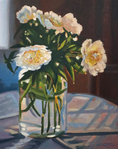 Sunlit Flowers in Glass Vase