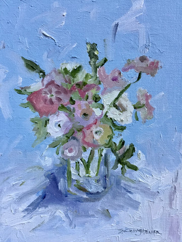 Peonies and Roses in Pale Blue
