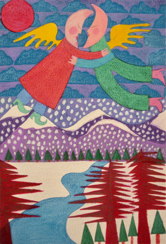 Moon People Over Frozen Mountain Stream