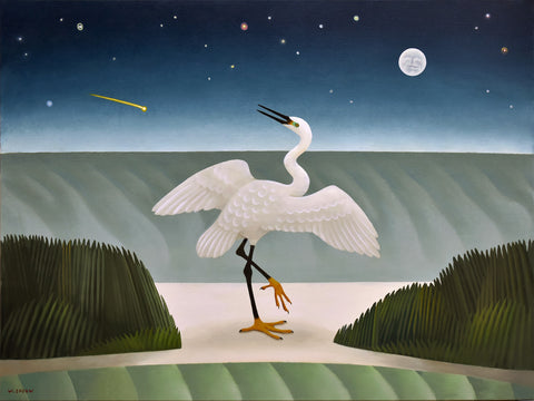 Quiet Nocturne, Egret with Head Turned