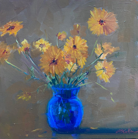 Coreopsis with Blue Vase